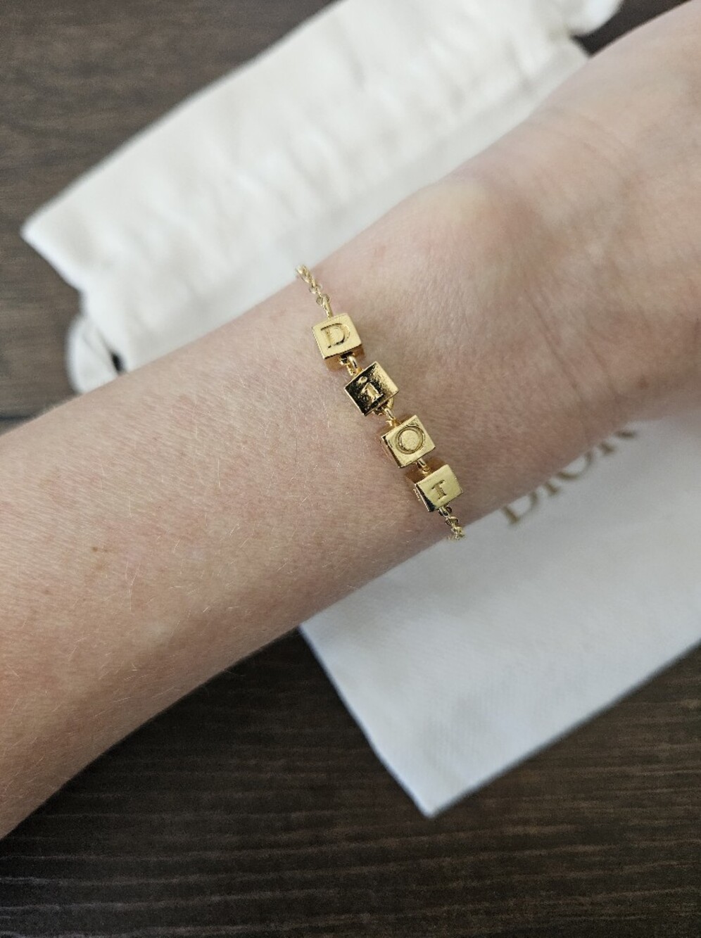 Christian Dior Gold Tone DIOR Cube Bracelet 6 3/4" + Dior Dust & Shopping Bag - Picture 6 of 9